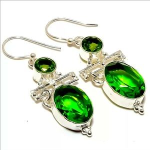 Burmese Peridot handmade 92.5 sterling silver dangling earrings.